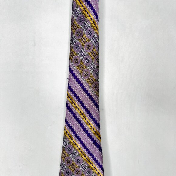 Vintage 1970’s Beau Brummell Gentry Men’s Neck Tie 4 ¼” Purple & Gold  Stripe - Picture 3 of 12